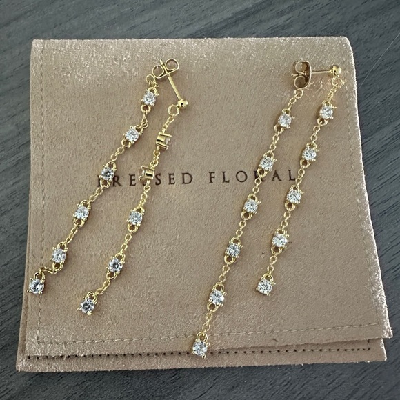 Pressed Floral Double Strand Diamond Earrings New - Picture 2 of 2